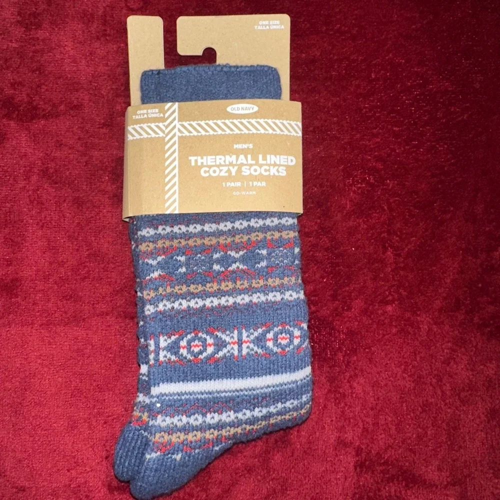 Old Navy Mens Thermal Lined Cozy Socks Blue Fair Isle Go-Warm One Size NEW‎